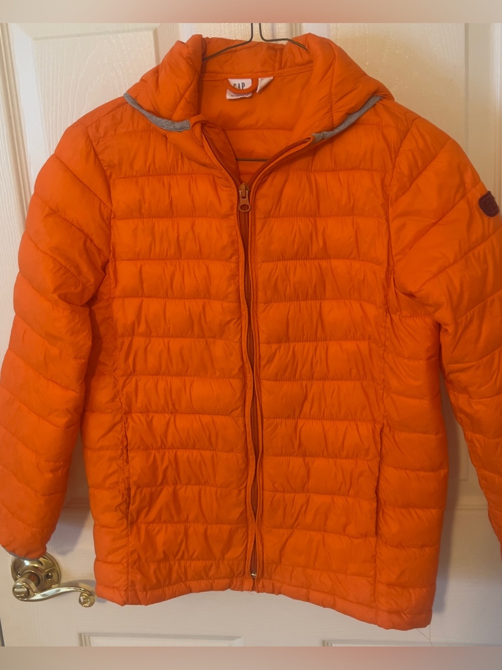 GAP Kids Sz M Bright Orange Quilted Hooded Puffer Jacket